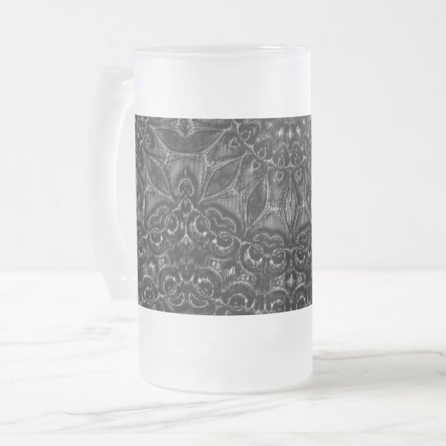 Caneca De Cerveja Vidro Jateado Charcarvão Mandala (Frente Esquerda)