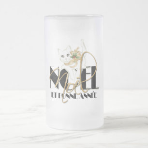 Caneca De Cerveja Vidro Jateado Chat Blanc, Noël e Bonne Année