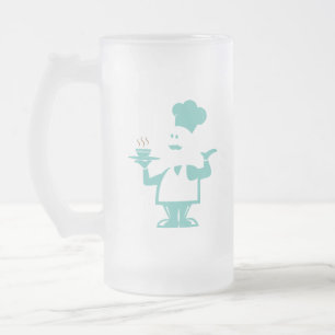 Caneca De Cerveja Vidro Jateado Chef segurando uma tigela de sopa