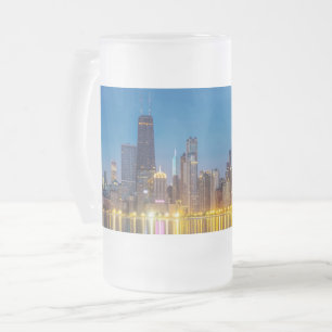 Caneca De Cerveja Vidro Jateado Chicago Dawn Cityscape Fosco Beer Mug