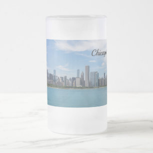Caneca De Cerveja Vidro Jateado Chicago Day Cityscape Fosco Glass Beer Mug