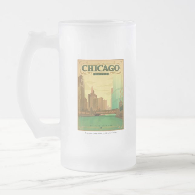 Caneca De Cerveja Vidro Jateado Chicago, IL - Rua. Dia de Patrick (Esquerda)