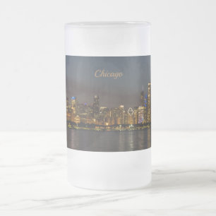 Caneca De Cerveja Vidro Jateado Chicago Night Cityscape Fosco Mug Souvenir