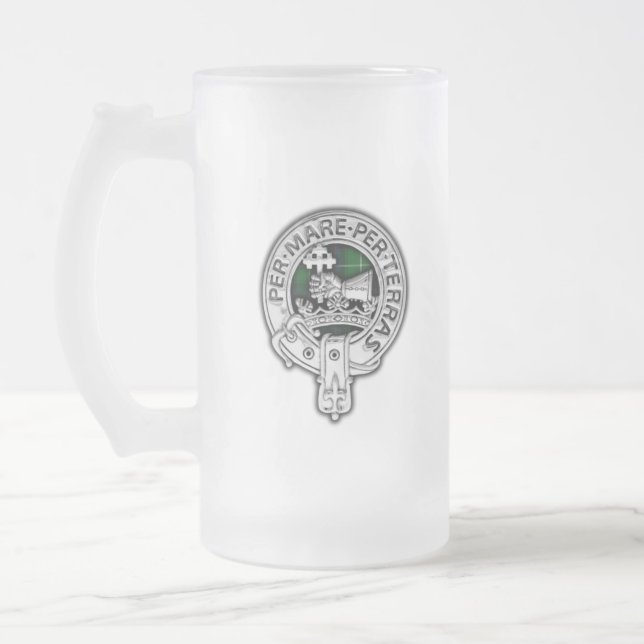 Caneca De Cerveja Vidro Jateado Clan MacDonald do Isles Crest & Tartan (Esquerda)