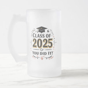 Caneca De Cerveja Vidro Jateado Classe de Mug de Graduação Rosa e Dourada 2025