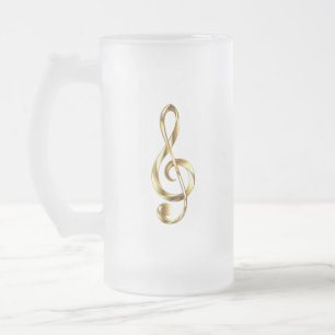 Caneca De Cerveja Vidro Jateado Clave de Sol de Música Dourada