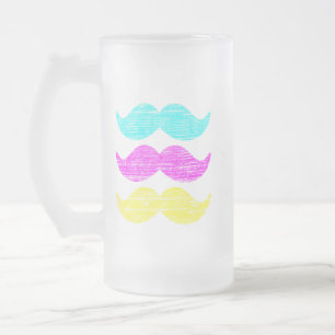 Caneca De Cerveja Vidro Jateado CMY Mustaches (estilo letterpress)