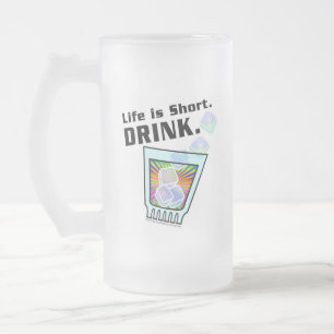 Caneca De Cerveja Vidro Jateado COCKTAIL CUPS & MUGS, A vida é curta. BEBIDA.