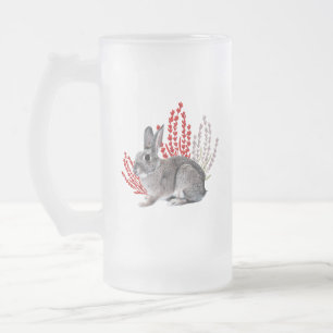 Caneca De Cerveja Vidro Jateado Coelho Selvagem com Botânicos Vermelhos e Roxos