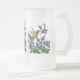 Caneca De Cerveja Vidro Jateado Colibris com flores