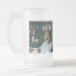 Caneca De Cerveja Vidro Jateado Collie de Natal na Janela