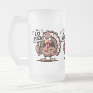 Caneca De Cerveja Vidro Jateado Coma Pizza Turquia Fosco Mug