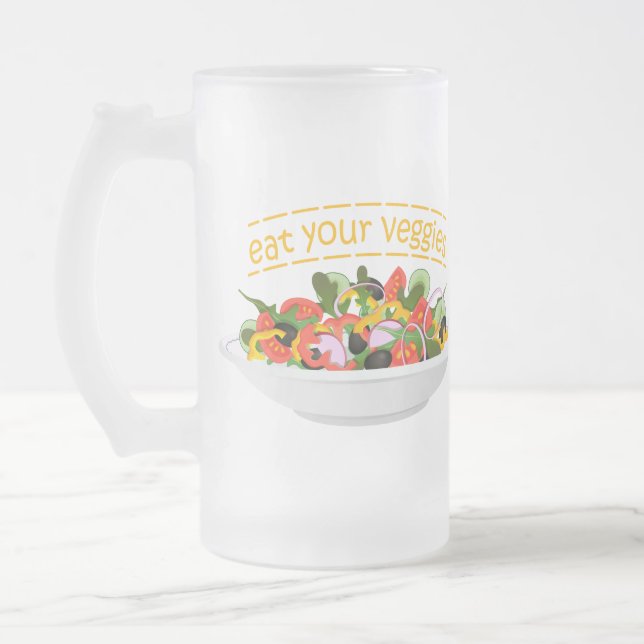 Caneca De Cerveja Vidro Jateado Coma seus vegetais Cite salada fresca misturar tig (Esquerda)