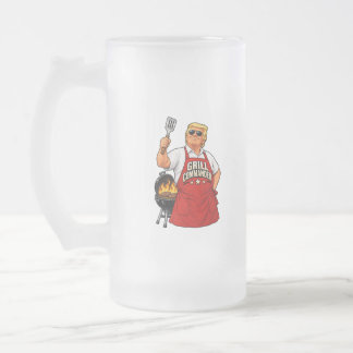 Caneca De Cerveja Vidro Jateado Comandante da Churrasqueira BBQ Copo Geado de Dois