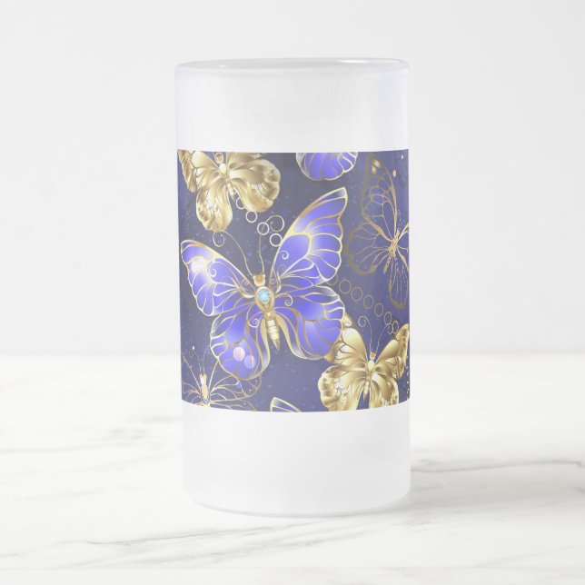Caneca De Cerveja Vidro Jateado Composição com borboletas de safira (Centro)