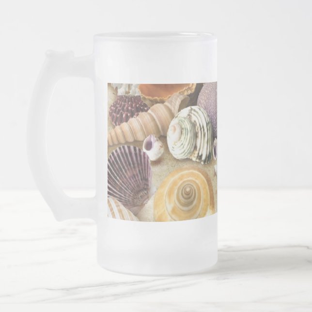 Caneca De Cerveja Vidro Jateado Conchas marítimas na praia (Esquerda)