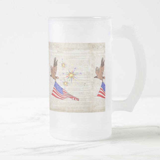 Caneca De Cerveja Vidro Jateado Constituição dos E.U. (Direita)