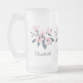 Caneca De Cerveja Vidro Jateado Cor d'água da Classe das Flores Rosa e Cinzas