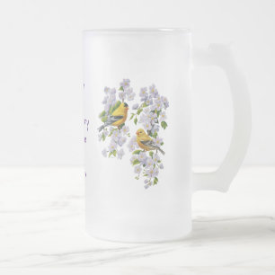 Caneca De Cerveja Vidro Jateado Cor de Fundo de Separação de Pássaros e Flores 