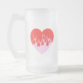 Caneca De Cerveja Vidro Jateado Coração de Fogo