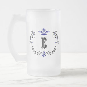 Caneca De Cerveja Vidro Jateado Coroa Versa Monograma 'E'