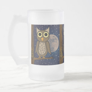 Caneca De Cerveja Vidro Jateado Coruja de noite