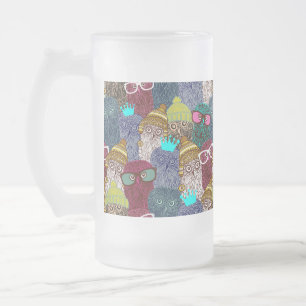 Caneca De Cerveja Vidro Jateado Coruja na coroa