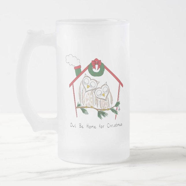 Caneca De Cerveja Vidro Jateado Coruja Natal Cute Kids (Esquerda)