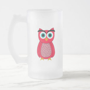 Caneca De Cerveja Vidro Jateado Coruja Rosa Fofa