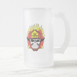Caneca De Cerveja Vidro Jateado Crânio do sapador-bombeiro