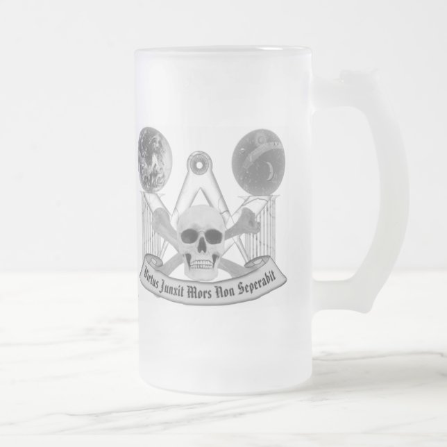 Caneca De Cerveja Vidro Jateado Crânio maçónico e Crossbones (Direita)