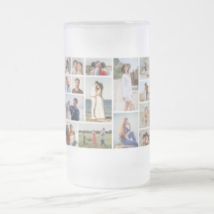 Caneca De Cerveja Vidro Jateado Crie Sua Própria Colagem de 15 Fotos