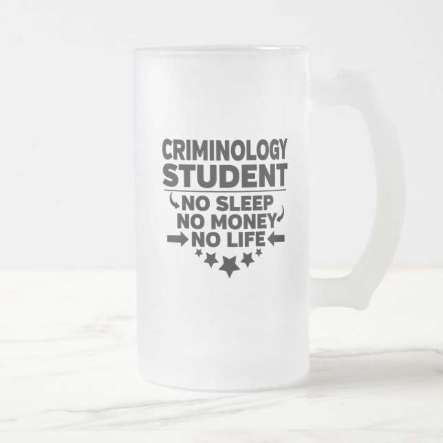 Caneca De Cerveja Vidro Jateado Criminologia Estudante Sem Sono Sem Dinheiro Sem V (Direita)