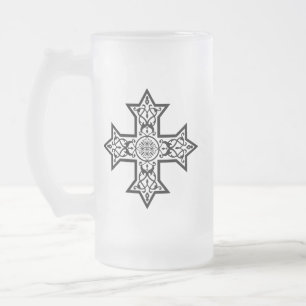 Caneca De Cerveja Vidro Jateado Cruz Copta Arte Fina Premium