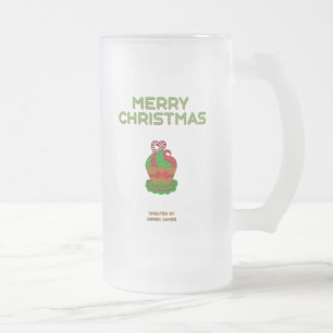 Caneca De Cerveja Vidro Jateado Cupcake de Natal - Tampão de vidro Fosco grande