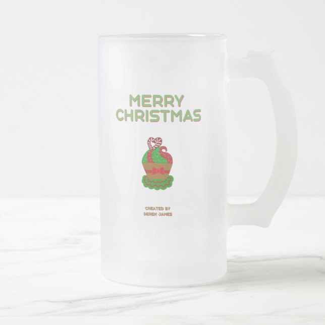 Caneca De Cerveja Vidro Jateado Cupcake de Natal - Tampão de vidro Fosco grande (Direita)