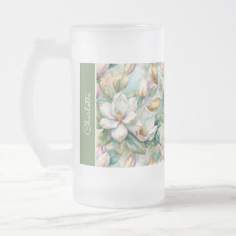 Caneca De Cerveja Vidro Jateado Custom Pattern Elegant Magnolia Flowers