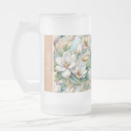 Caneca De Cerveja Vidro Jateado Custom Pattern Elegant Magnolia Flowers