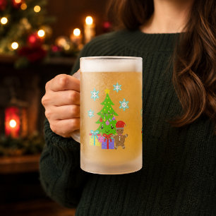 Caneca De Cerveja Vidro Jateado Cute Kawaii Enfrenta A Cena De Árvore De Natal, ZS