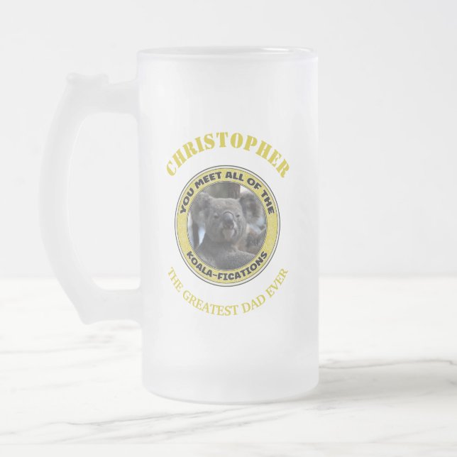 Caneca De Cerveja Vidro Jateado Cute koala ‘play on word’ personalizado (Esquerda)