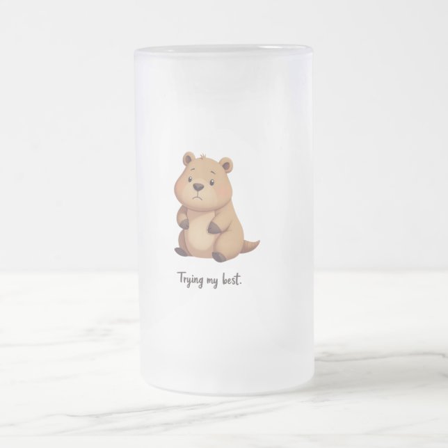 Caneca De Cerveja Vidro Jateado Cute tired capybara (Centro)