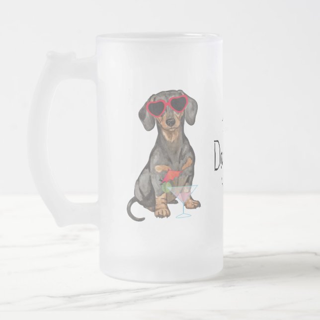 Caneca De Cerveja Vidro Jateado Dachshund do verão (Esquerda)