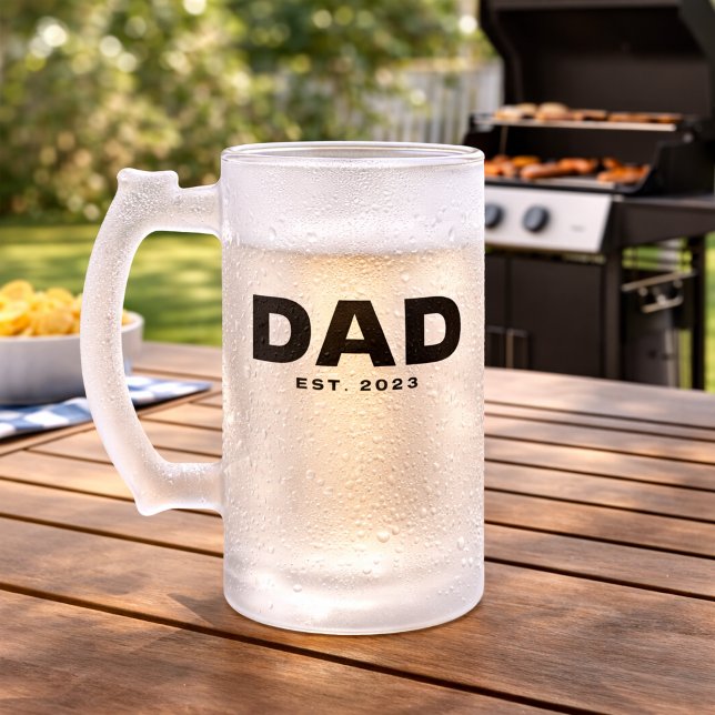 Caneca De Cerveja Vidro Jateado Dad Established Gift for Dad Frosted Glass Beer (Criador carregado)