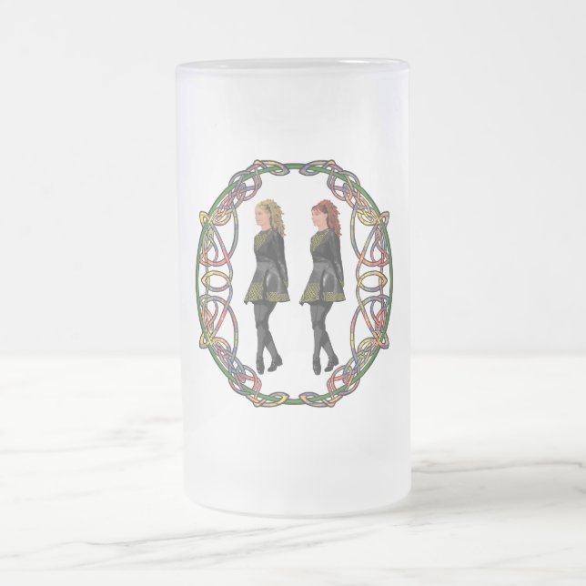 Caneca De Cerveja Vidro Jateado Dançarinos passo-irlandeses no 'rolo' celta (Centro)