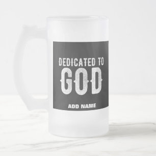CANECA DE CERVEJA VIDRO JATEADO DEDICADO A DEUS TEXTO BRANCO PERSONALIZÁVEL LEGAL