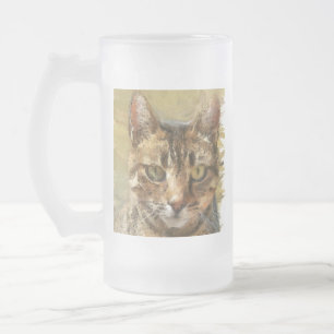 Caneca De Cerveja Vidro Jateado Desenho do Lápis do Tabby Cat