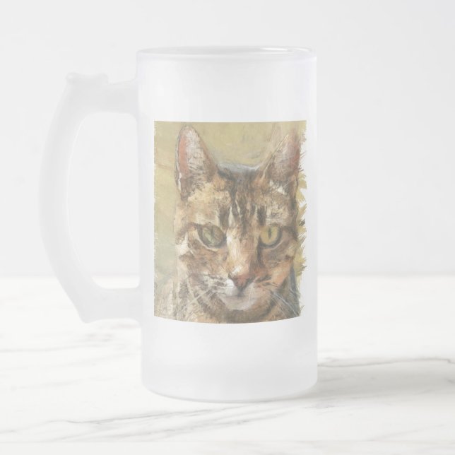 Caneca De Cerveja Vidro Jateado Desenho do Lápis do Tabby Cat (Esquerda)