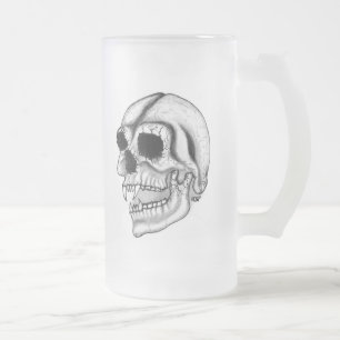 Caneca De Cerveja Vidro Jateado Design branco e preto do crânio do vampiro