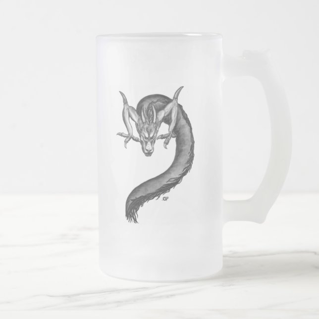 Caneca De Cerveja Vidro Jateado Design branco e preto do dragão (Direita)