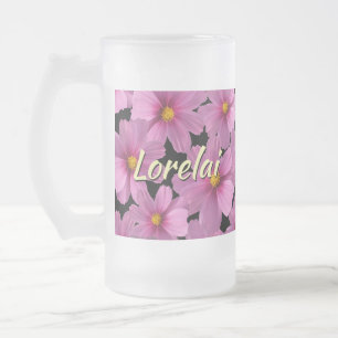 Caneca De Cerveja Vidro Jateado Design de Flor do Cosmos Roxo em um Fundo Preto